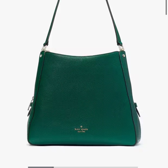 NWT Kate Spade Leila Medium Triple Green Deep Jade Pebbled Leather Shoulder Bag - Picture 3 of 12